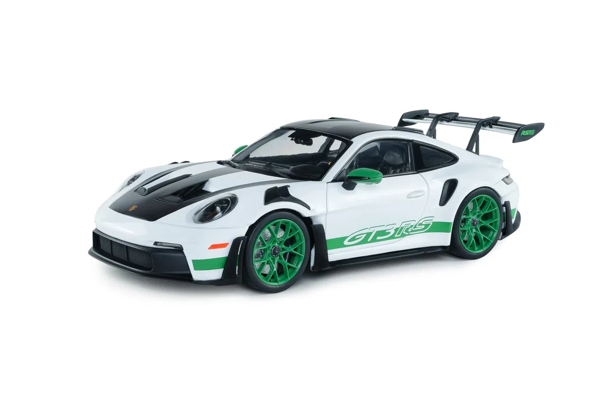 Solido Porsche 911 GT3 RS 2024 1:18 – Die-Cast Tribute to Carrera RS Package Modelo Coleccionista Metal Blanco con Base de Plástico, Caja Ventana