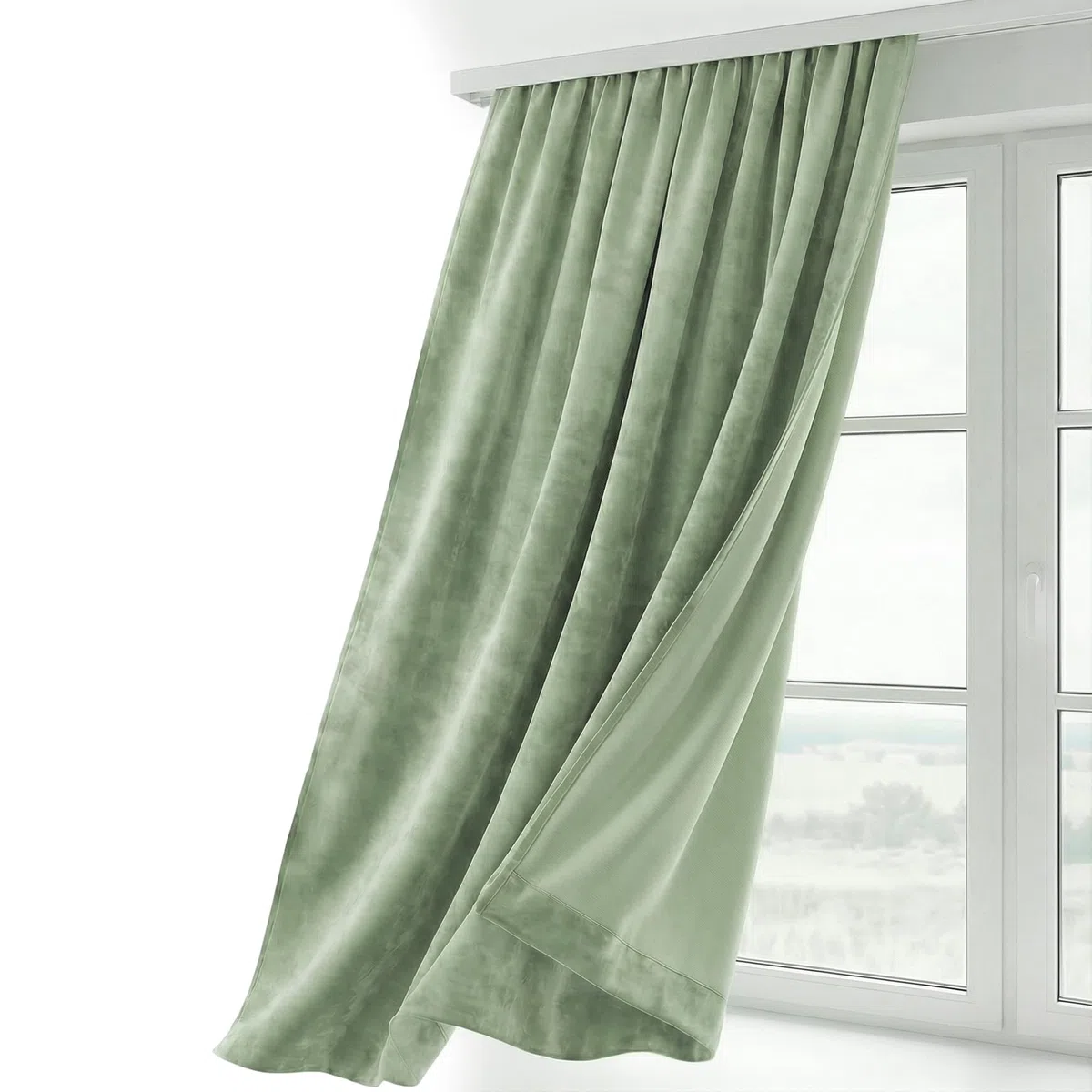 BEAUTEX Cortina de terciopelo con cinta fruncidora en U, opaca, 300 x 245 cm (ancho 300 cm, alto 245 cm, verde claro)