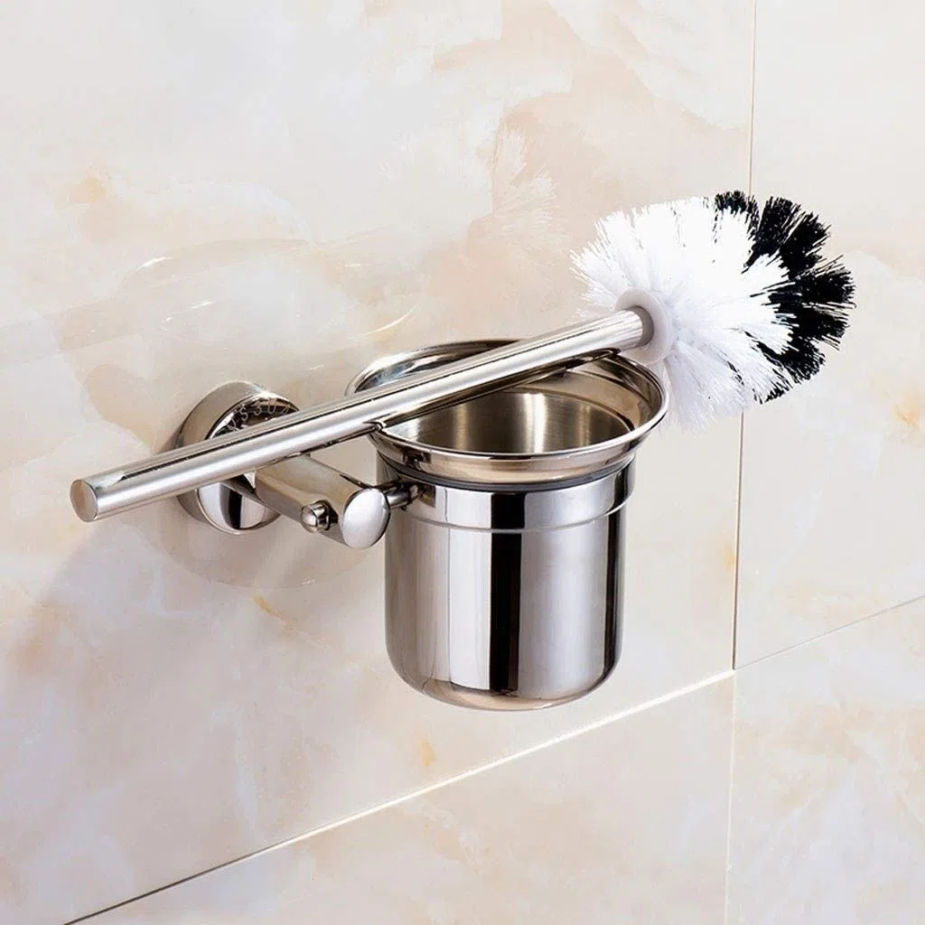 BKEKM Escobilla Inodoro Escobilla de Inodoro de Acero Inoxidable Montaje en Pared Escobilla de Inodoro de Mango Largo y Soporte para Cepillo de Limpieza de Inodoro de baño Moda