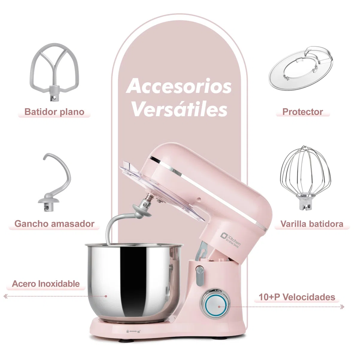 Kitchen in the box Batidora Amasadora Mini 3.5L, Amasadora Pan y Repostería 800W, 10+ Velocidades con Pulso, Robot de Cocina Multifunción con Accesorios, para Principiantes y Cocinas Pequeñas