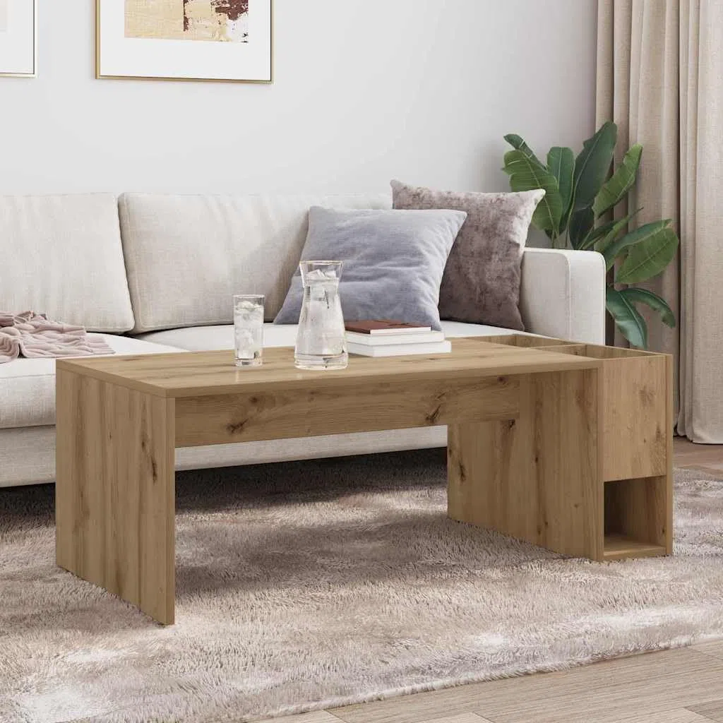 Mesa de centro de madera de roble Artisan, 101,5 x 50 x 37 cm, con estante para salón, mesa de centro rectangular con mucho espacio para libros y decoración, superficie fácil de limpiar