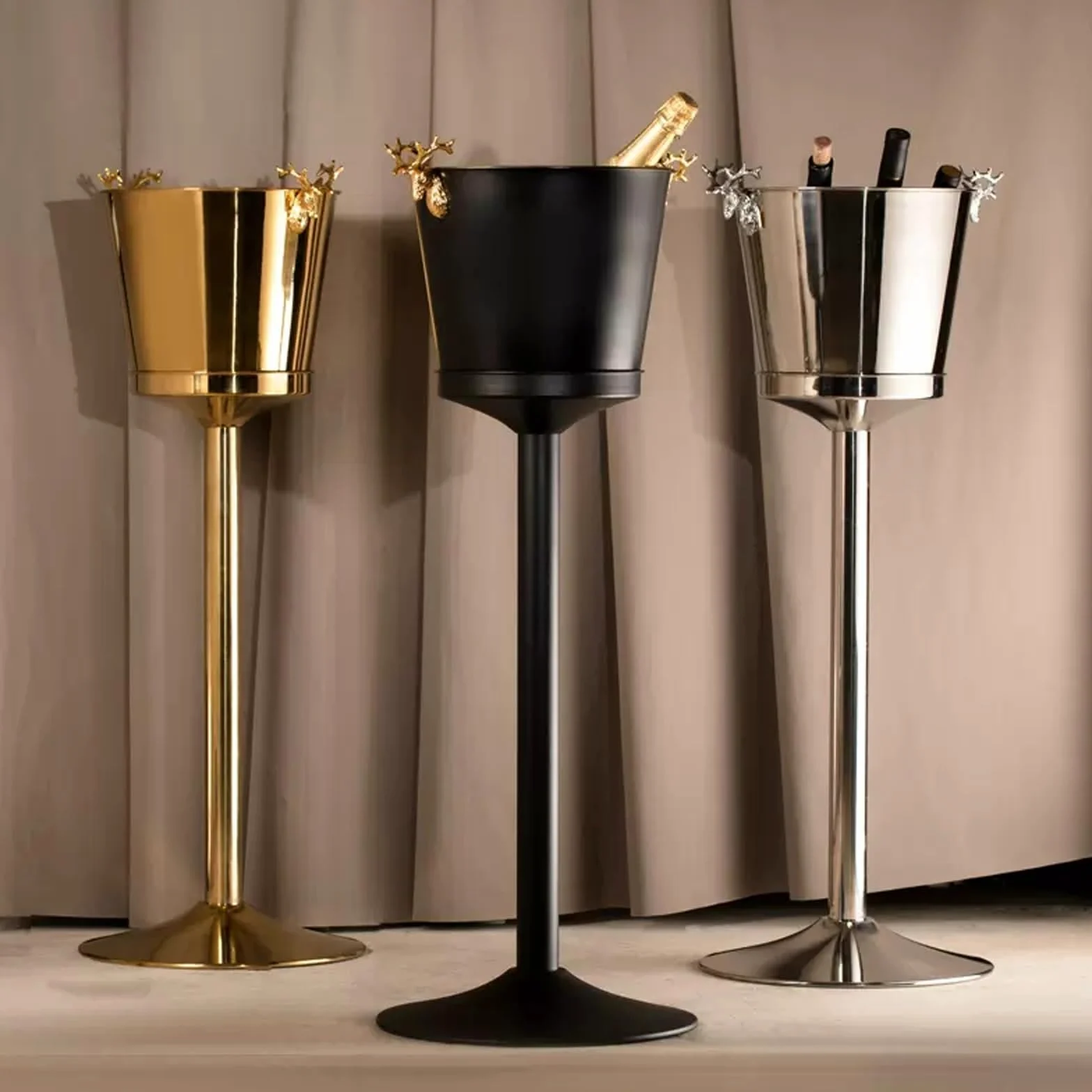 Cubo de Hielo Enfriador de Vino Independiente Grande Acero Inoxidable, enfriadores y Bodega con cubeta Hielo, Utensilios Cocina for Bar Cubo de Hielo frío para Barra(Gold)