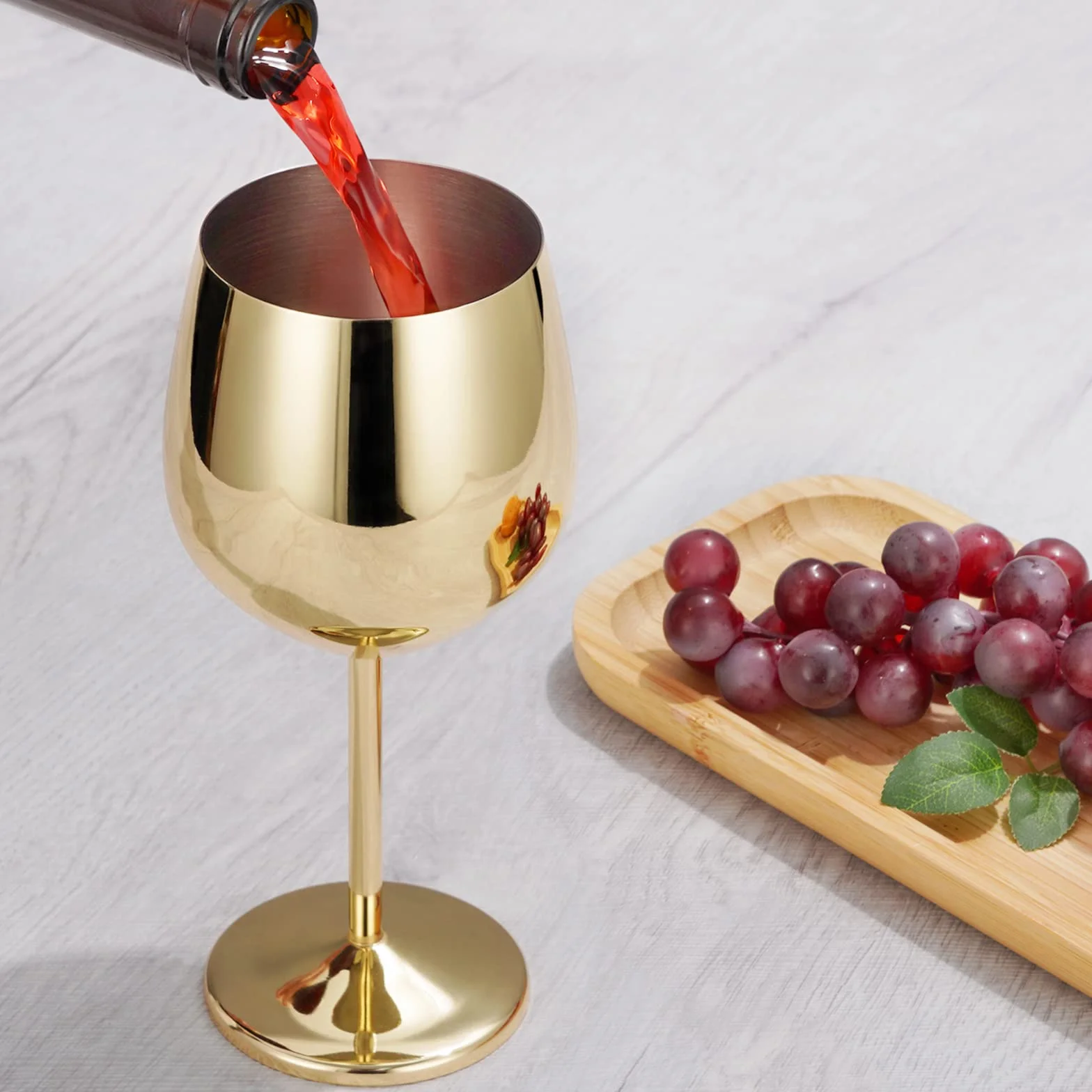 Lifecapido Juego de 8 copas de vino de acero inoxidable, copas de vino de acero inoxidable de 18 onzas, copas de vino de metal con tallo con cepillo para tazas para fiesta, oficina, boda, aniversario,