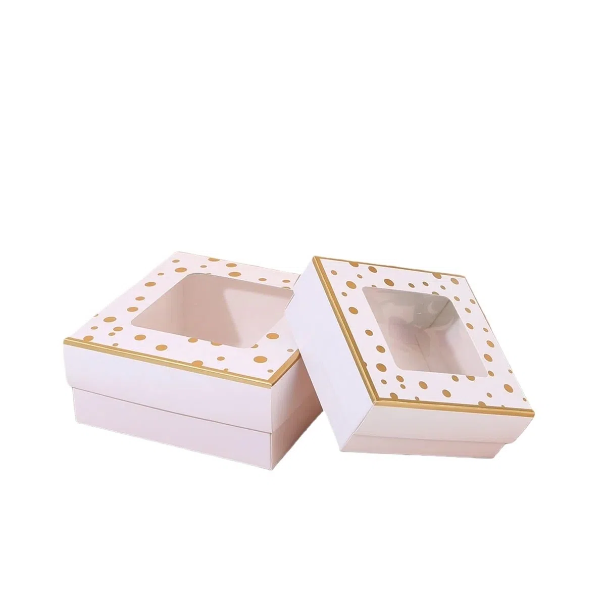 Cajas de panadería con ventana transparente Cajas de Regalo lunares dorados 12/20 piezas, cajas papel con ventana transparente for golosinas(20pcs,18x18x7.8cm)