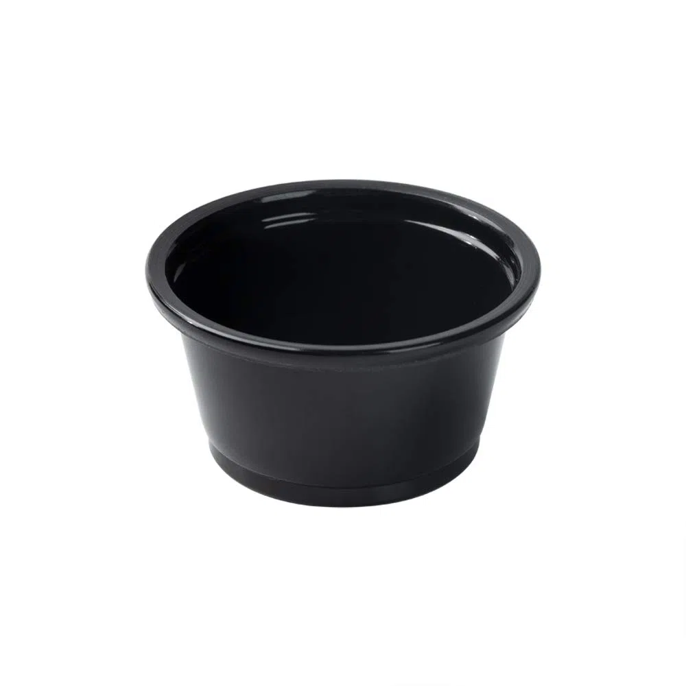 Restaurantware RWP0618B RW Base - Vaso redondo de plástico negro de 0.8 onzas, 1 3/4 x 1 3/4 x 1 pulgadas, caja de 2000 unidades