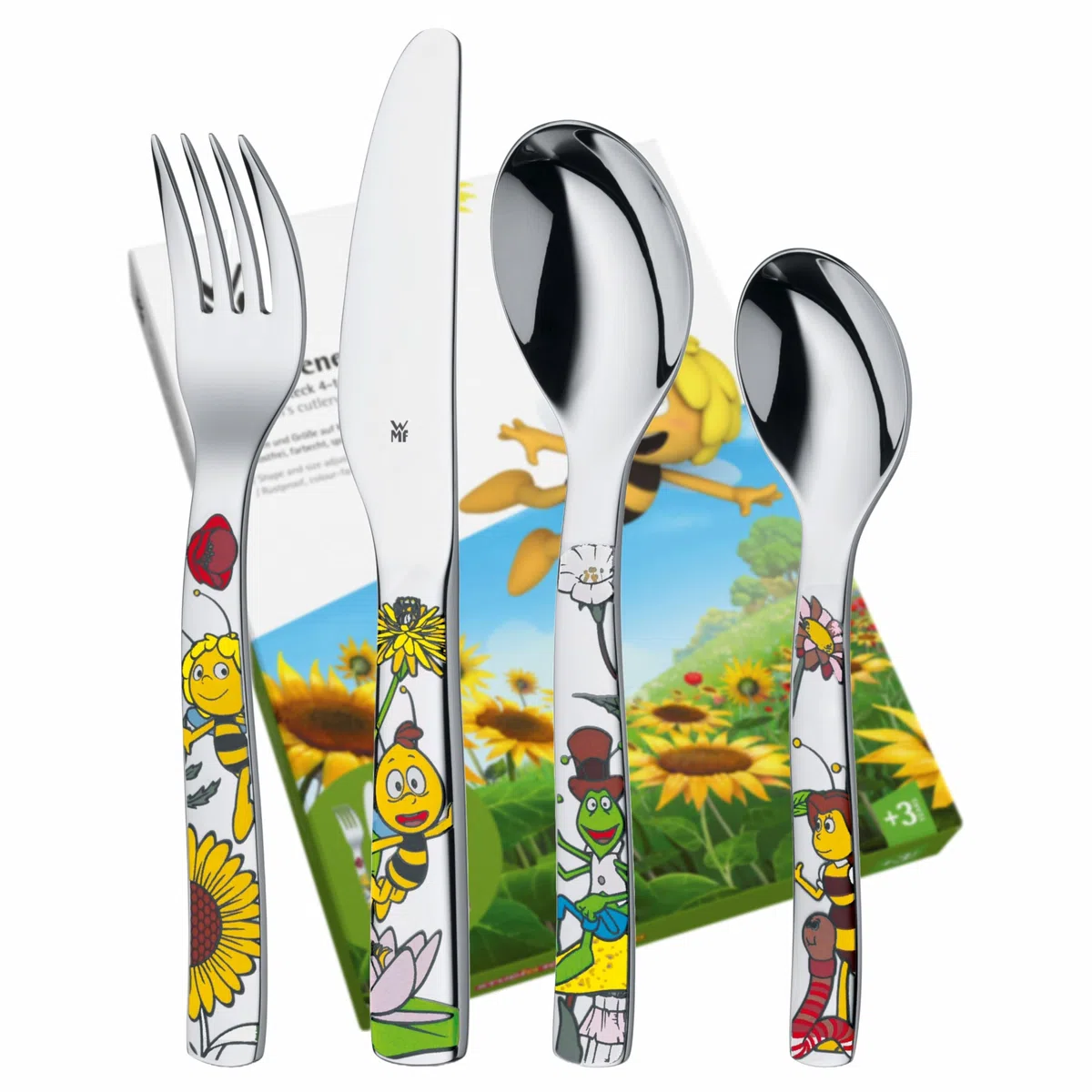Cubiertos infantiles WMF Maya the Bee con grabado de nombre - precioso juego de cubiertos infantiles - regalos de bautizo personalizados con grabado ideas de regalo para niñas y niños a partir de 3