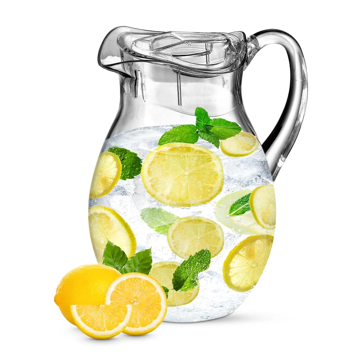 Jarra acrílica con tapa (72 onzas), ligera, inastillable, sin BPA, ideal para sangría, limonada, agua, jugo, té helado, leche y más