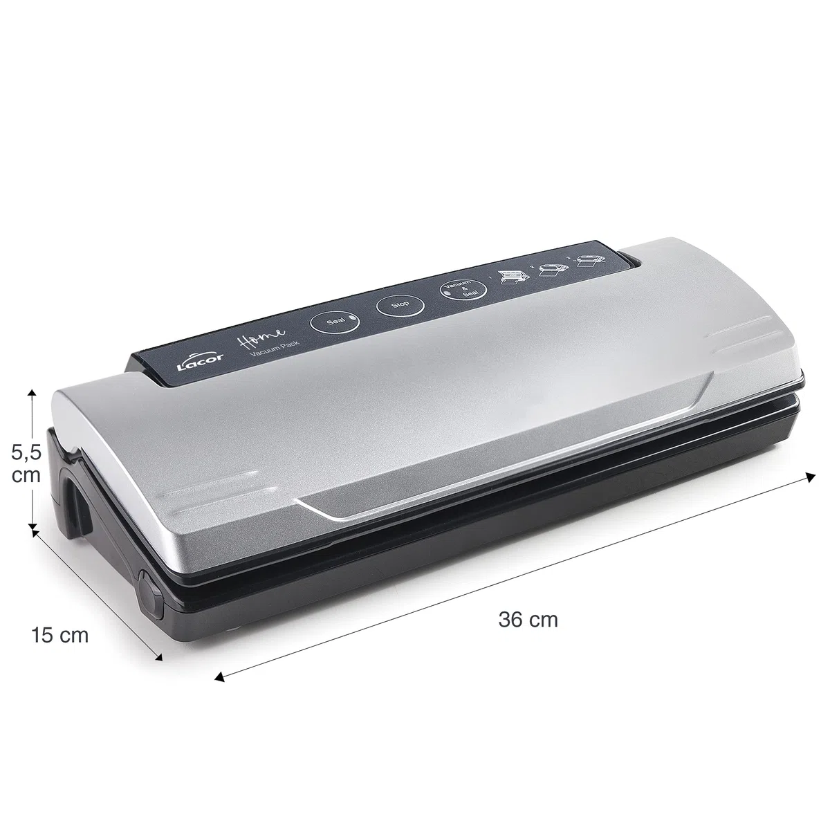 LACOR - 69050 - Envasadora al vacío doméstica, Máquina de vacío, Selladora de alimentos Automático y/o Manual, Especial para Conservar Alimentos Secos y Duros, Potencia: 110W, Acero Inoxidable, Gris