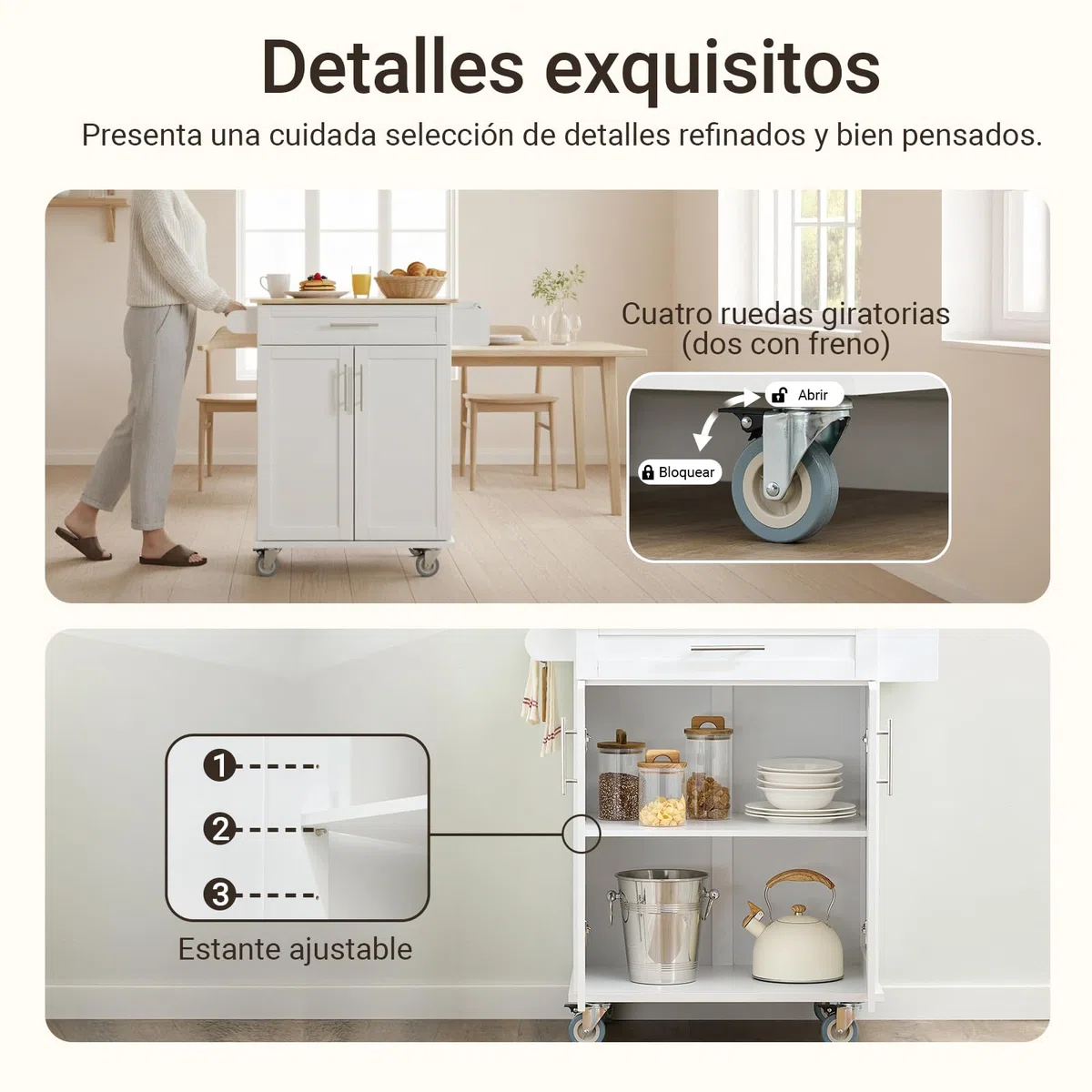 SoBuy FKW13-II-WN Luxus-Carrito de Cocina con Piso, Estantería de Cocina, Carrito de Servir de Bambú, 66 x 46 x 91 cm, ES