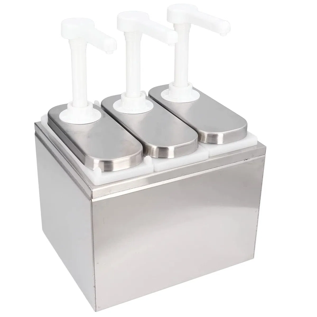 Dispensador de Salsa, Estación de Bomba de Condimentos de Acero Inoxidable, Dispensadora de Condimentos para Exprimir para Especias, Tomate, Mostaza, Mermelada, Ensalada,2L-3Pumps