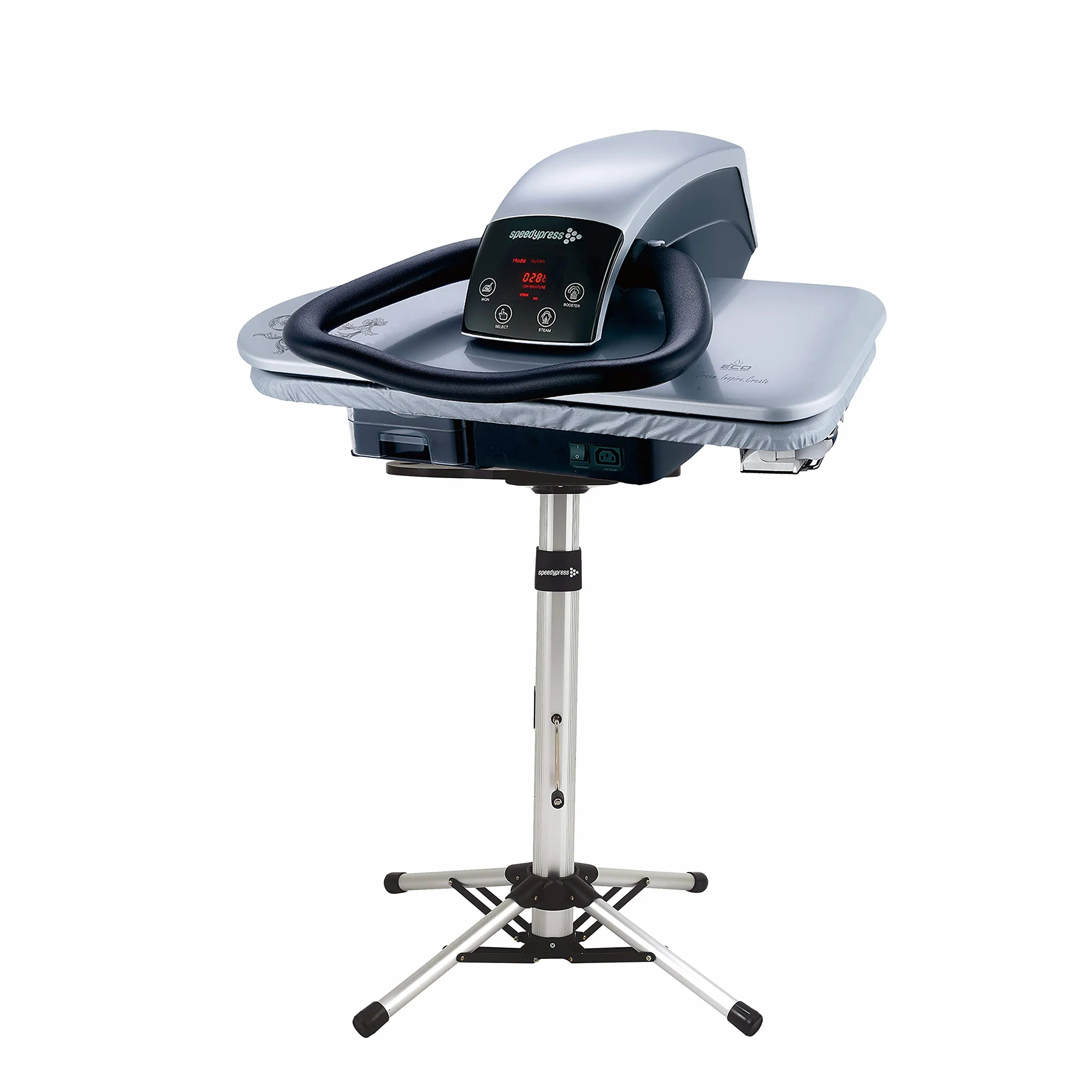 Prensa de planchado al vapor Speedypress 71HD-Plata/Negro profesional resistente de 68 cm con soporte