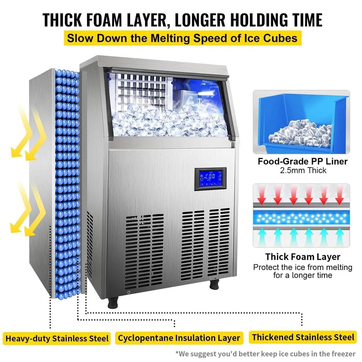 Máquina de hielo comercial 2000 kg/24 H, 1030 W, acero inoxidable, con capacidad de 59 kg, autolimpieza, ahorro de energía, para bares, restaurantes y cocina doméstica