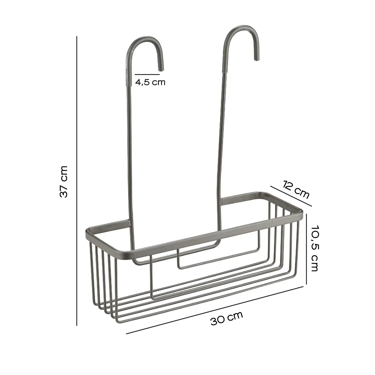 Gedy OTTAVIANO Cesta Ducha Colgante Gun Metal para Grifo y Grifería Termostática, Portaobjetos Ducha Acero Inoxidable, Organizador Baño, 30x12x37 cm