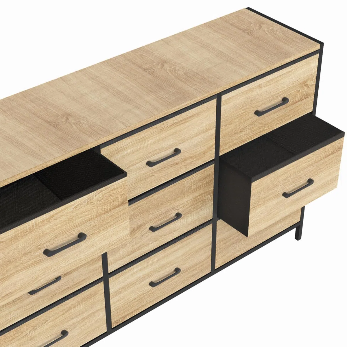 IDMarket Utah - Cómoda 9 cajones de tela (115 cm, mueble de almacenamiento, diseño industrial