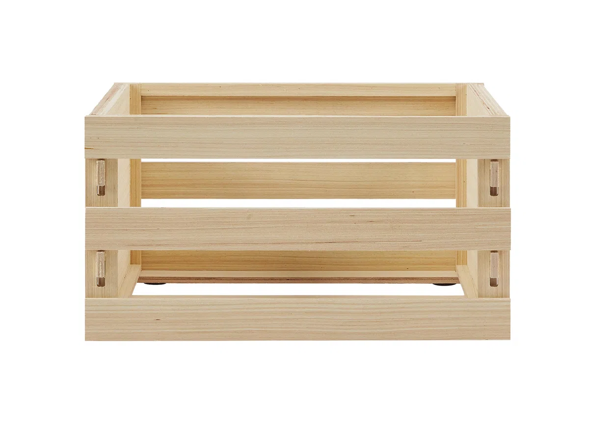 Crosley AC1050A-BB - Caja de almacenamiento de discos de vinilo de madera para hasta 75 álbumes, organizador portátil con asas, color natural