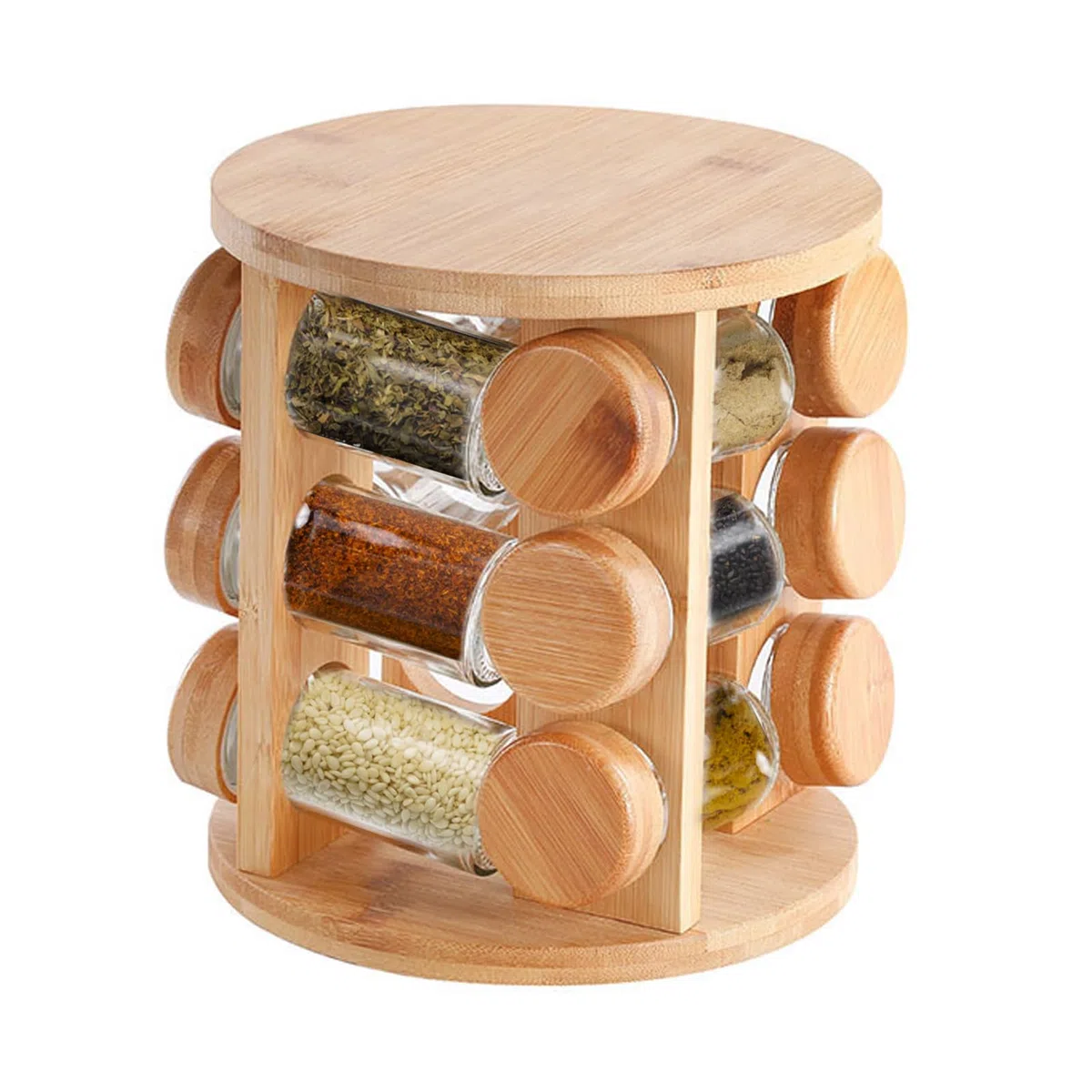 Organizador de Madera para Almacenamiento de Especias y Condimentos de Cocina | Estante para macetas de condimento de mesa, soporte giratorio para envases de sal y cajas de condimento