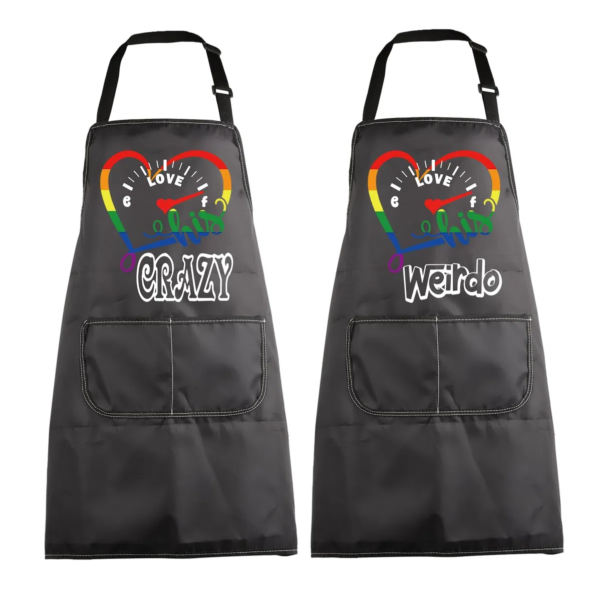 MBMSO Delantal de cocina con texto en inglés "His Crazy His Weirdo", regalo de pareja gay, delantal de rayas arcoíris