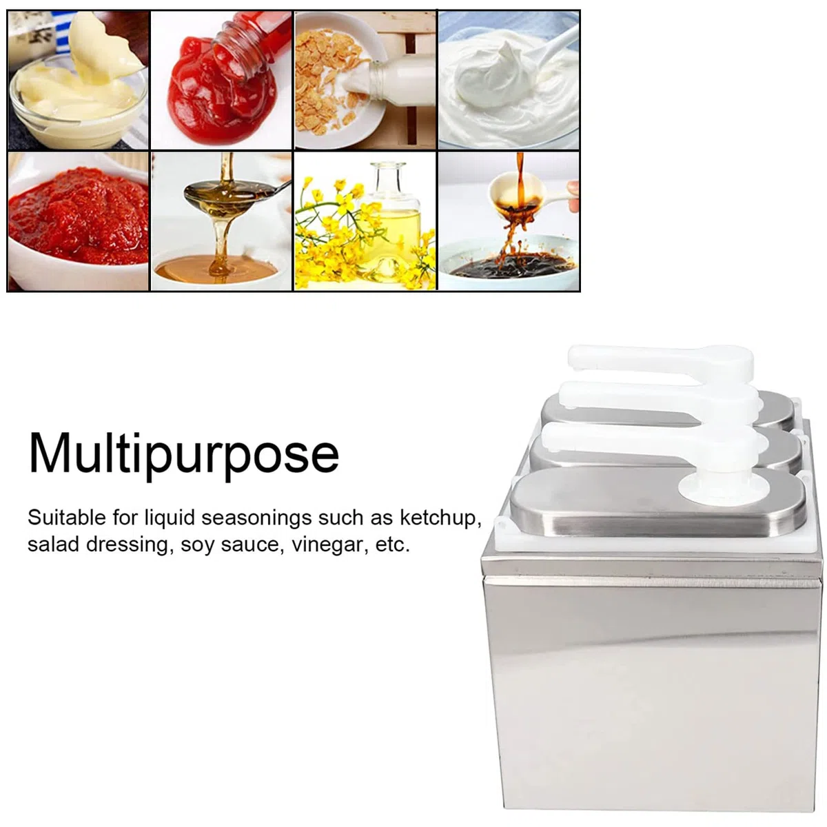 Dispensador de Salsa, Estación de Bomba de Condimentos de Acero Inoxidable, Dispensadora de Condimentos para Exprimir para Especias, Tomate, Mostaza, Mermelada, Ensalada,2L-3Pumps