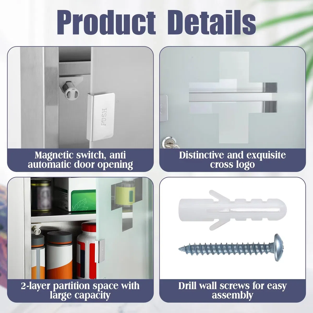 Timgle Botiquín con cerradura, botiquín de primeros auxilios, montado en la pared, almacenamiento de baño, gabinete médico colgante para baño, vestuario, plateado brillante (4 estantes)