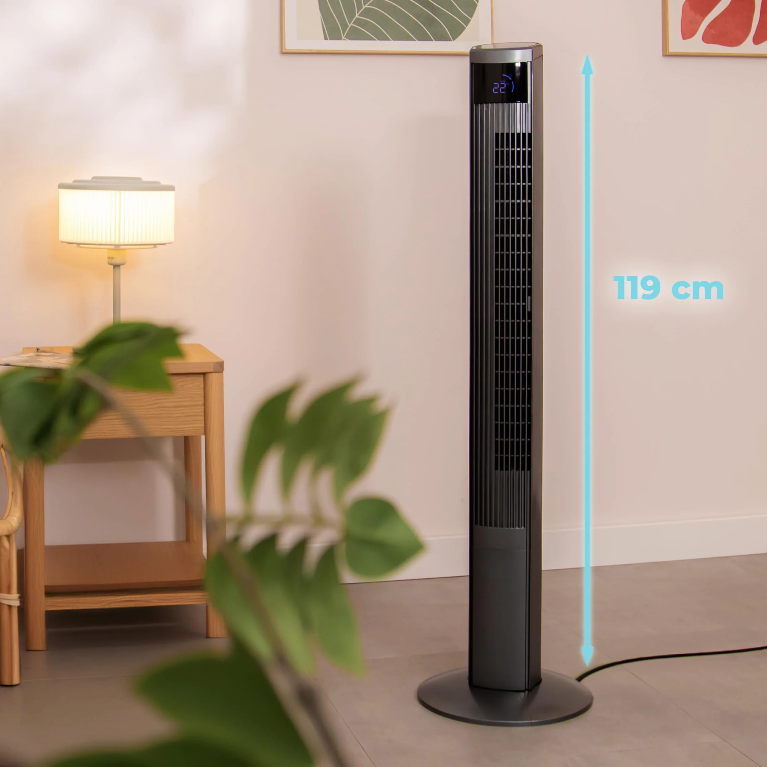Cecotec Ventilador de Torre con Ionizador EnergySilence 470 Max Skyline Ionic. 45W, 47" (119cm), Pantalla LED Táctil, Mando a distancia, 3 modos y velocidades, Temporizador 12h, Oscilación 70º