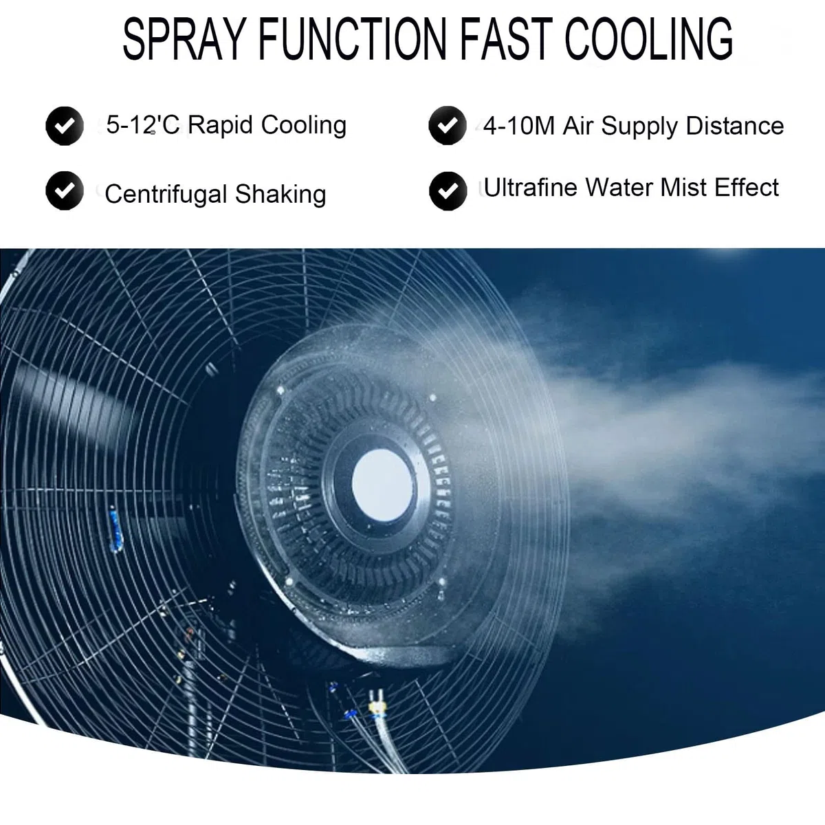 Ventilador de nebulización oscilante comercial para refrigeración al aire libre en patios, restaurantes, garajes, gimnasios y talleres con 3 ajustes de velocidad