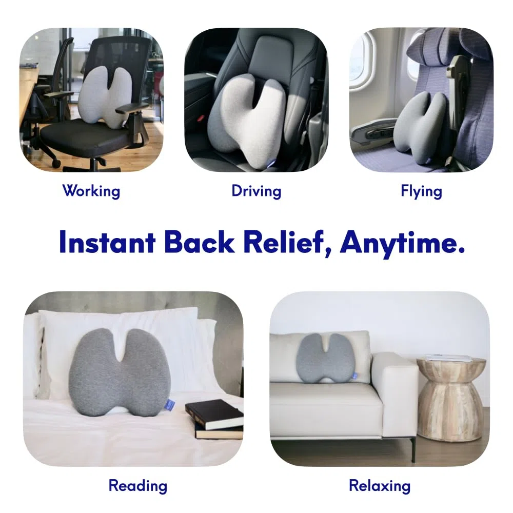 Cushion Lab - Almohada lumbar extra densa, soporte ergonómico patentado para espalda multiregión para aliviar el dolor de espalda baja, cojín de apoyo lumbar con correa para silla de oficina, coche,