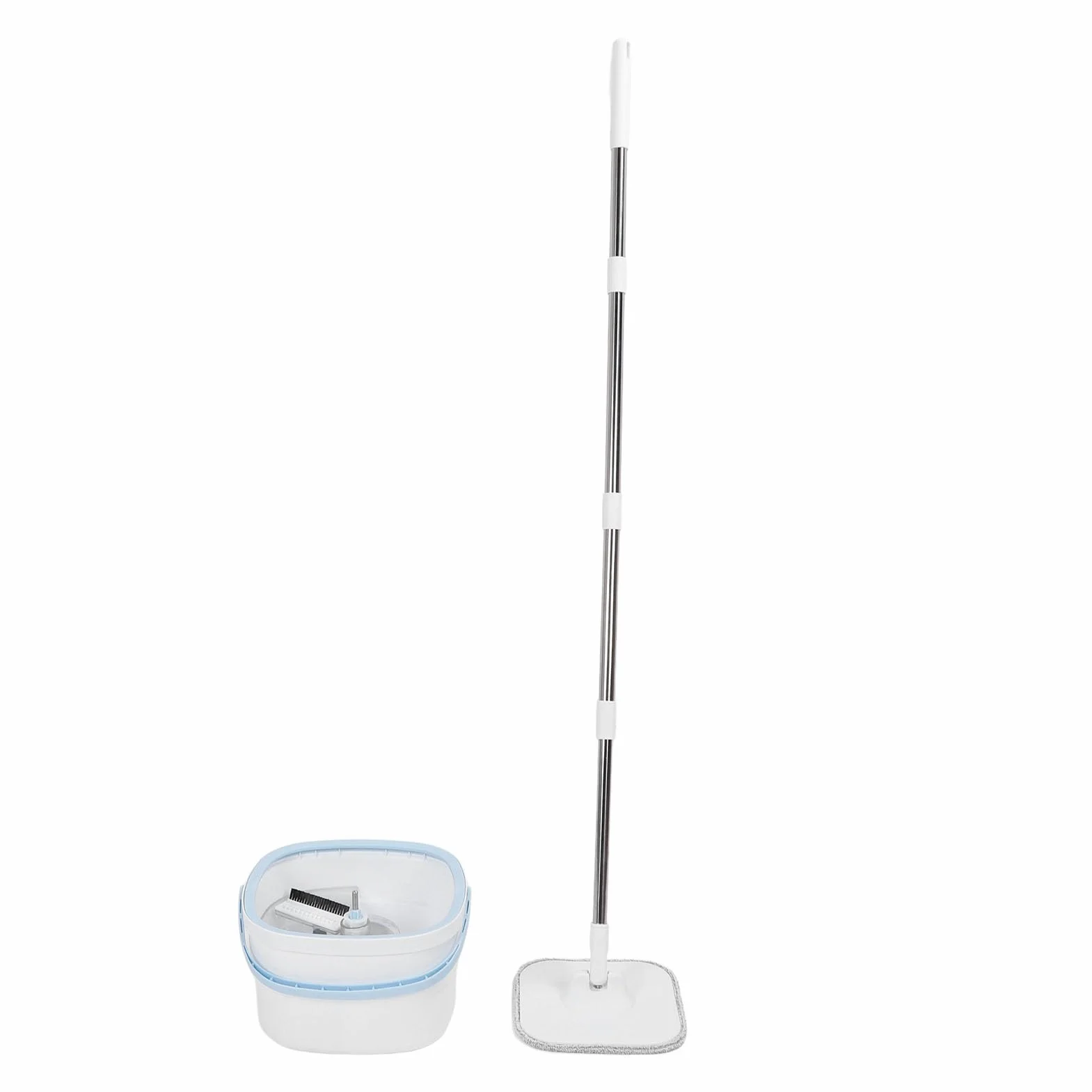 Jeffergarden Fregona Giratoria y Cubo con Juego de Escurridor, Kit de Limpieza de Piso Cuadrado PP ABS de Acero Inoxidable, Cabezal Giratorio de 360 ​​Grados, de Agua Sucia Separado, para Uso