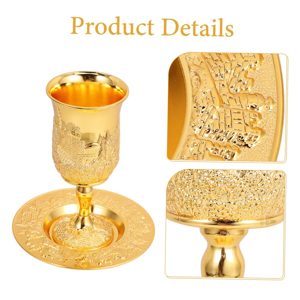 Baluue Copa De Vino De Shabat y Copa De Kidush Del Vino De Pésaj Dorada Con Platillo, Cristal Resistente, Para Celebraciones Judaicas y Día Festivo, Juego 1 Unidad