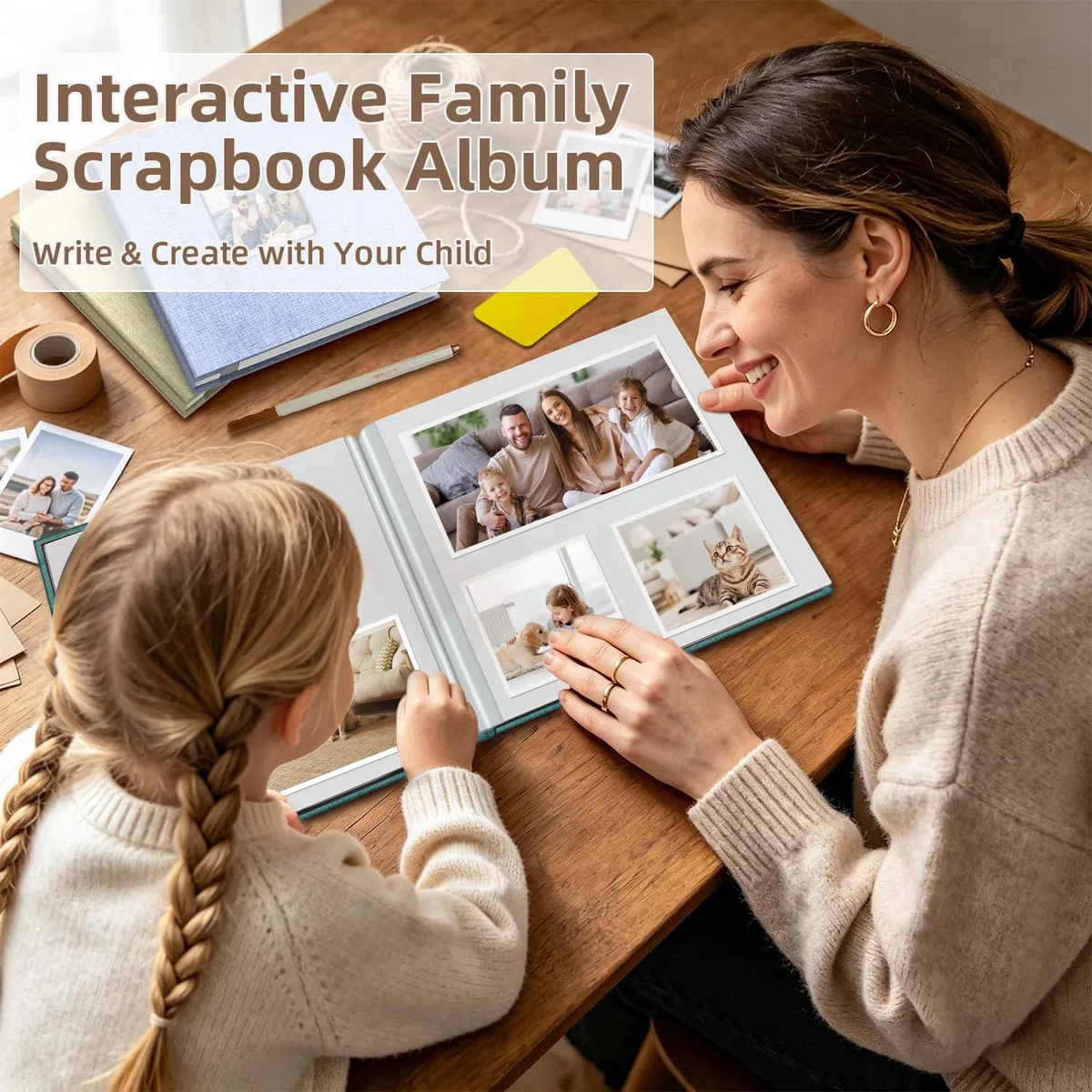 Popotop Álbum de fotos autoadhesivo con ventana de visualización de imágenes, 60 páginas, álbum de recortes para fotos de 4 x 6, 8 x 10 pulgadas, libro de recuerdos con cubierta de lino para boda de
