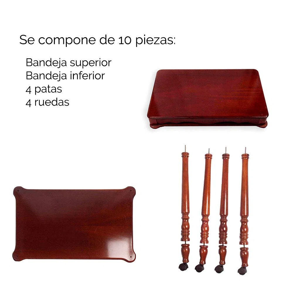 FranquiHOgar Mesa Carrito de Servicio Auxiliar de Madera con Ruedas y Bandeja para Cocina y Comedor Vintage 2 Niveles | Tamaño: 80 x 50 x 75 cm Toledo