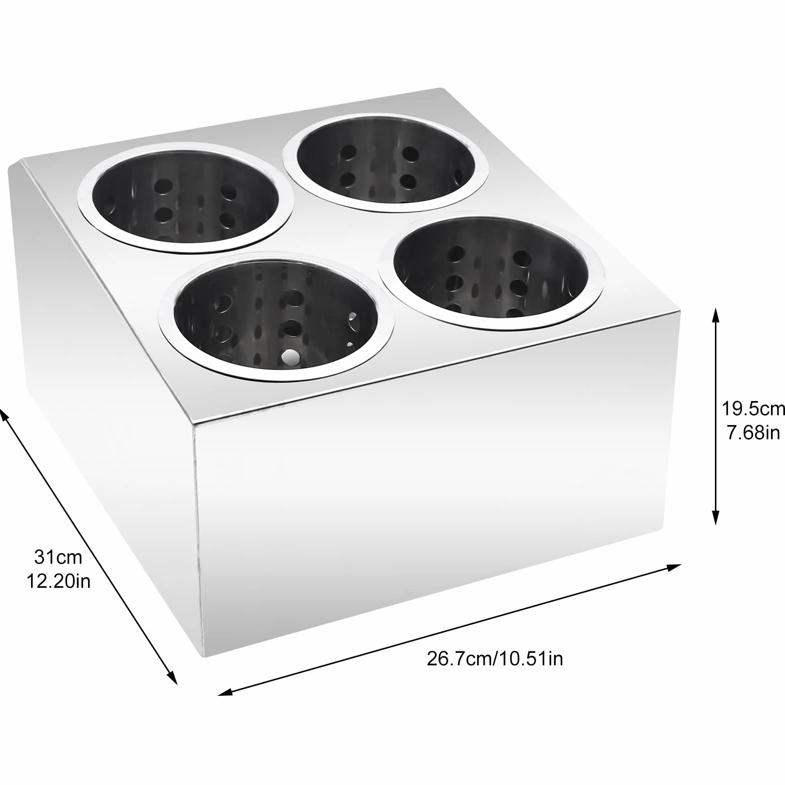 Soporte para cubiertos de acero inoxidable con 4 compartimentos, cesta para cubiertos y escurridor, color plateado