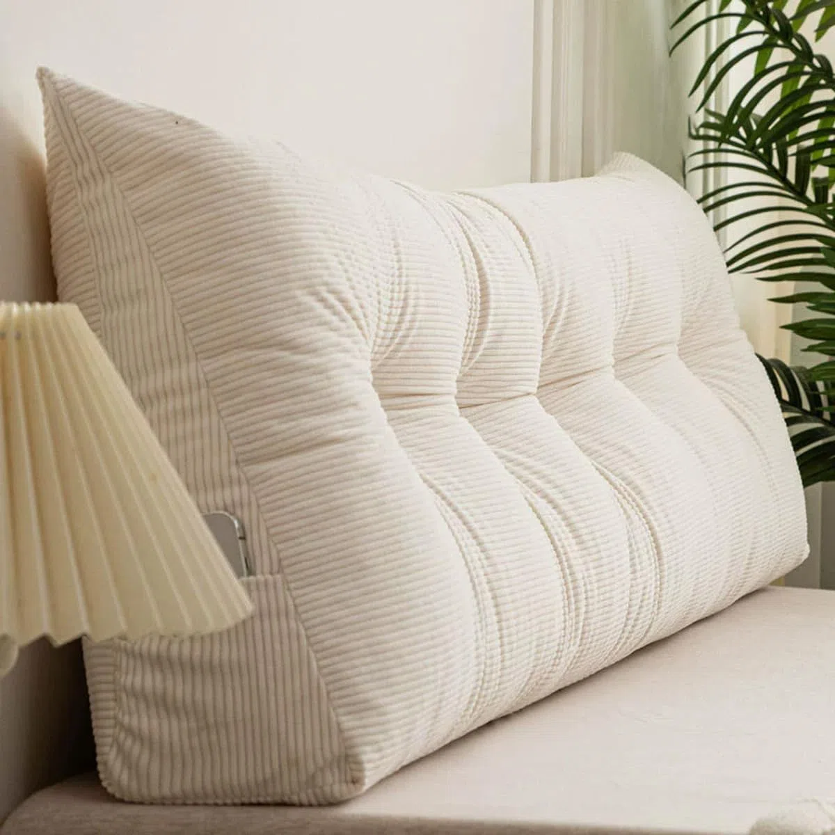 Almohada triangular de cuña para cama y sofá, cojín de apoyo lumbar con funda extraíble (blanco, 100 x 40 x 12 cm), ideal para mayor comodidad y apoyo postural