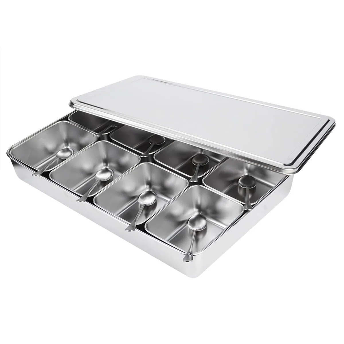 KIMISS Juego de Caja de Condimentos, 8 Rejillas de Acero inoxidable para Almacenamiento de Condimentos, Estante Circular Seccional para Especias con Tapas, para Condimentos,