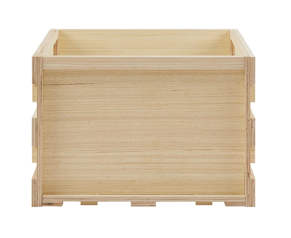 Crosley AC1050A-BB - Caja de almacenamiento de discos de vinilo de madera para hasta 75 álbumes, organizador portátil con asas, color natural