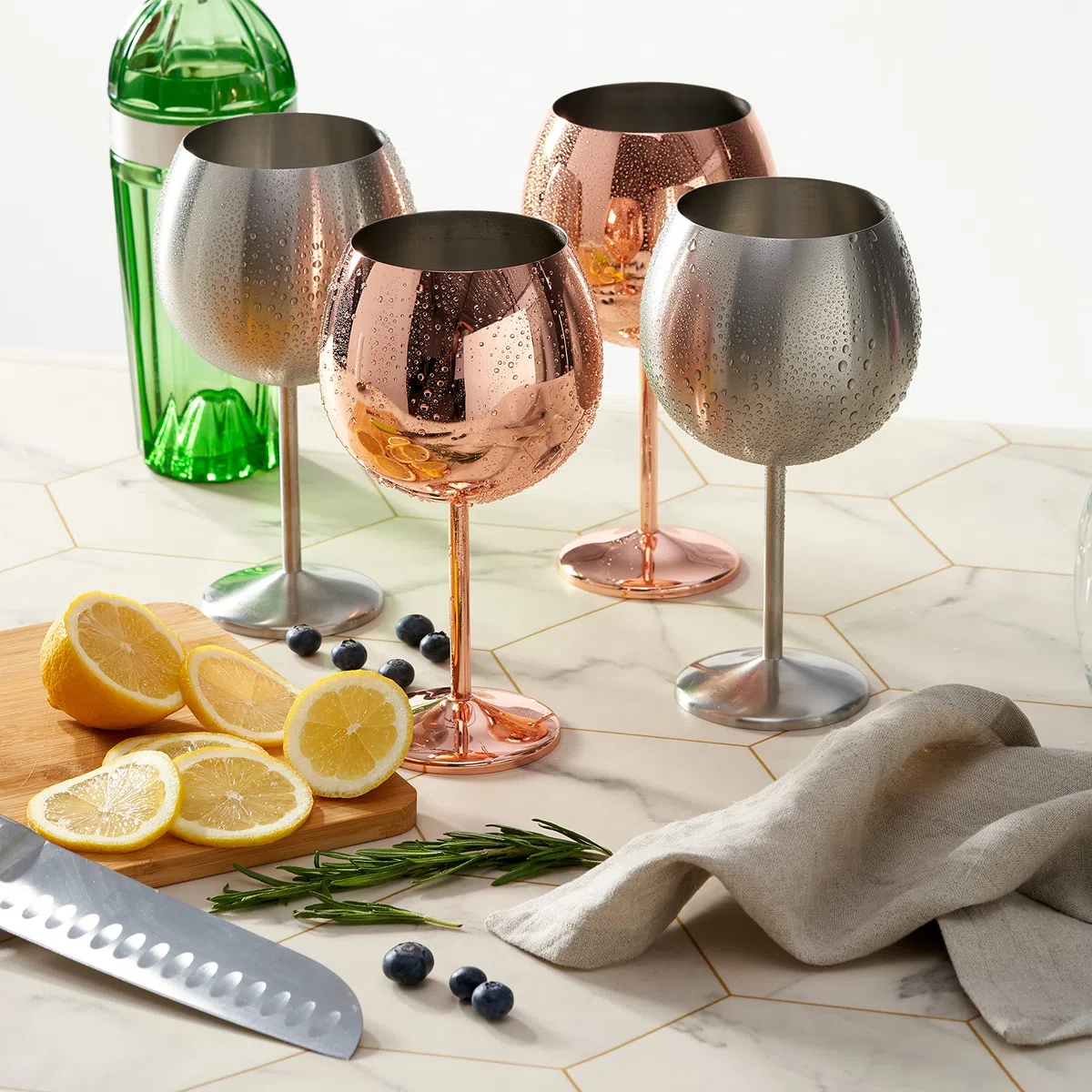 Oak & Steel - 4 Copas Globo Grandes de Acero Inoxidable para Ginebra, Copas de Cóctel (XL 700ml) - Plata Mate - Robustas e Irrompibles - Set de Regalo para Cumpleaños y Navidad