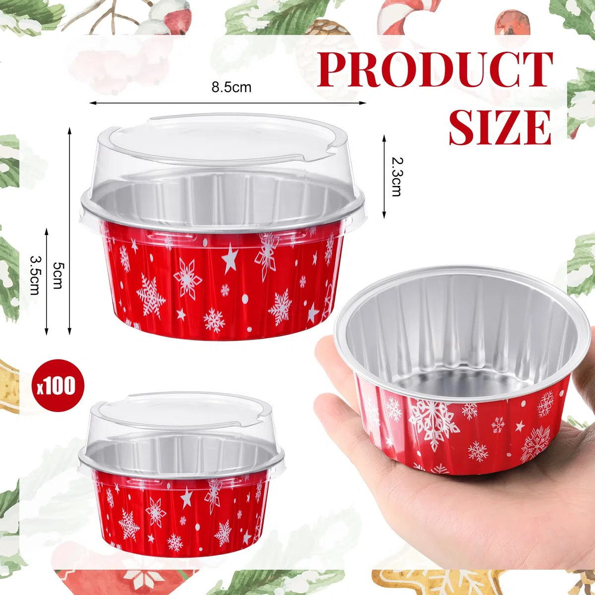 Umigy 100 tazas de papel de aluminio para hornear con tapas de 4.3 onzas para magdalenas, magdalenas, magdalenas, moldes desechables para magdalenas, moldes para hornear magdalenas, recipientes de