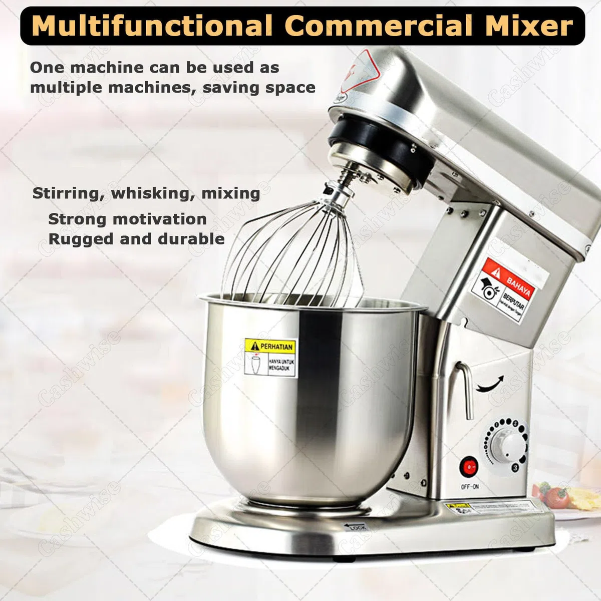 Batidora Industrial de Alimentos, batidora de pie de Gran Capacidad de 5/7/10 litros, con Gancho amasador + Gancho Mezclador + batidor de Huevos, para escuelas, panaderías StainlessSteel-5L