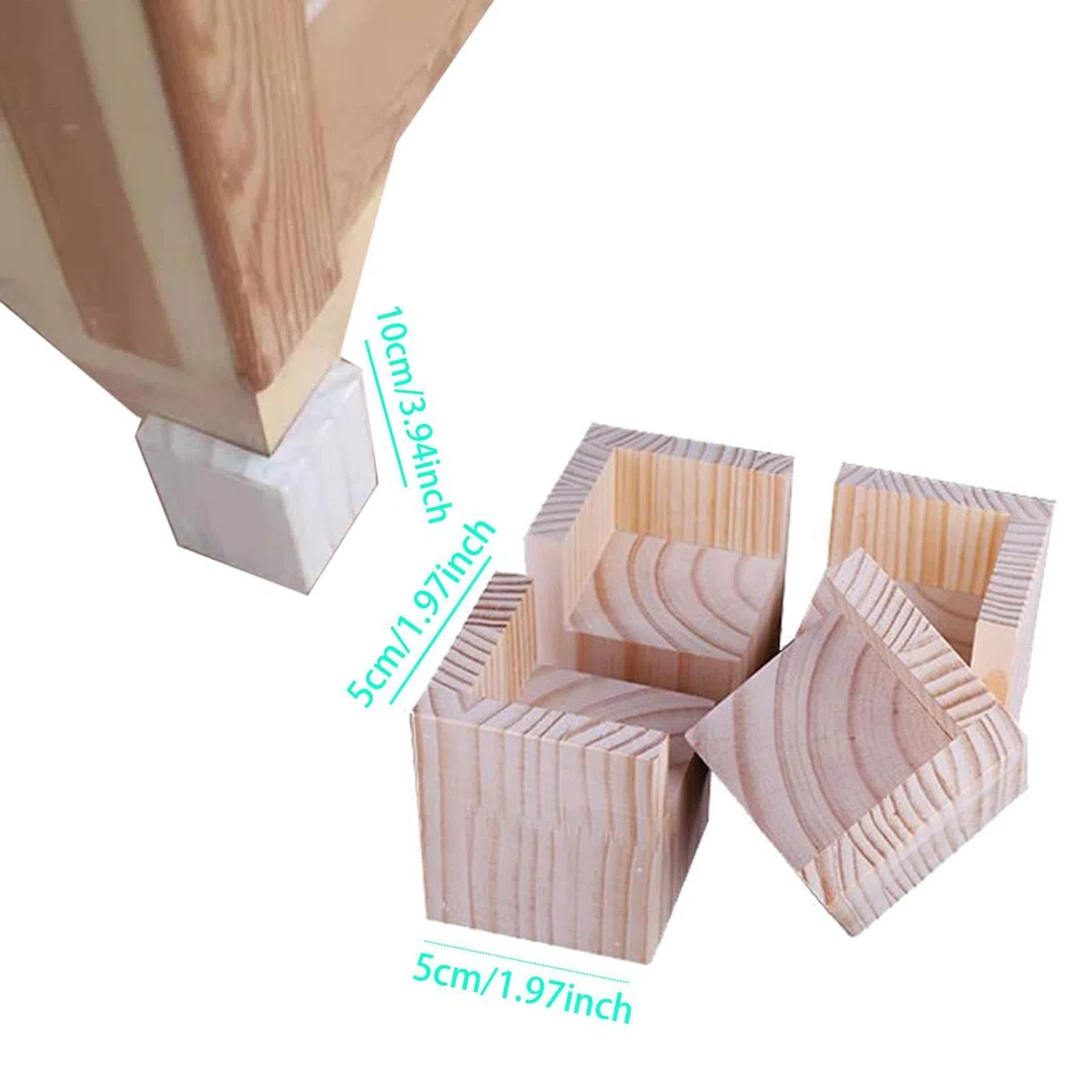 4X Patas Elevadoras para Cama, Bloques de Elevación para Muebles, Mesa, Silla, Sofá, 5cmx10cm