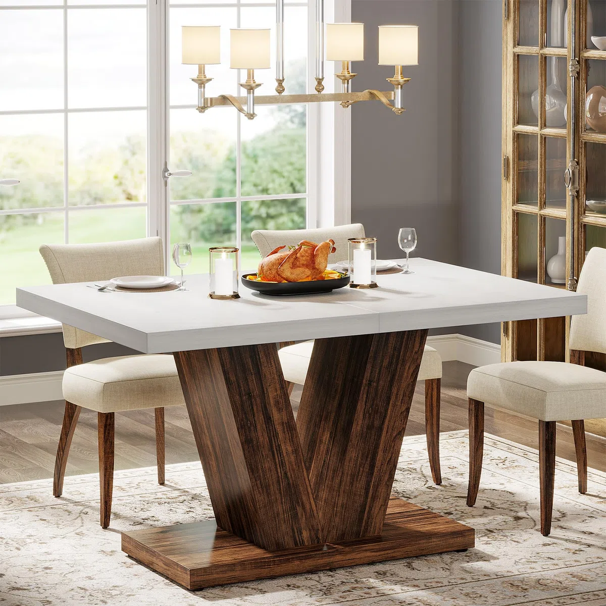Tribesigns Mesa de comedor para 4 personas, mesa de cocina de 120 cm con base pesada, mesa de comedor de madera para casa o comedor