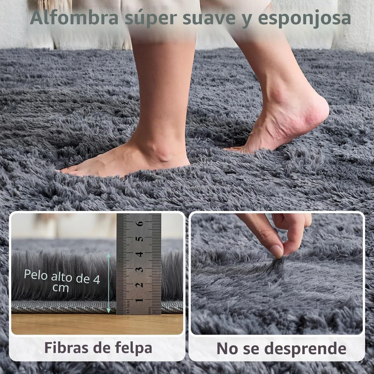 CHOSHOME Alfombra Shaggy para Salón, Habitación de los Niños y Dormitorio - Interior Suave de Pelo Largo, Antideslizante Muy Suave (Gris, 200X290cm)
