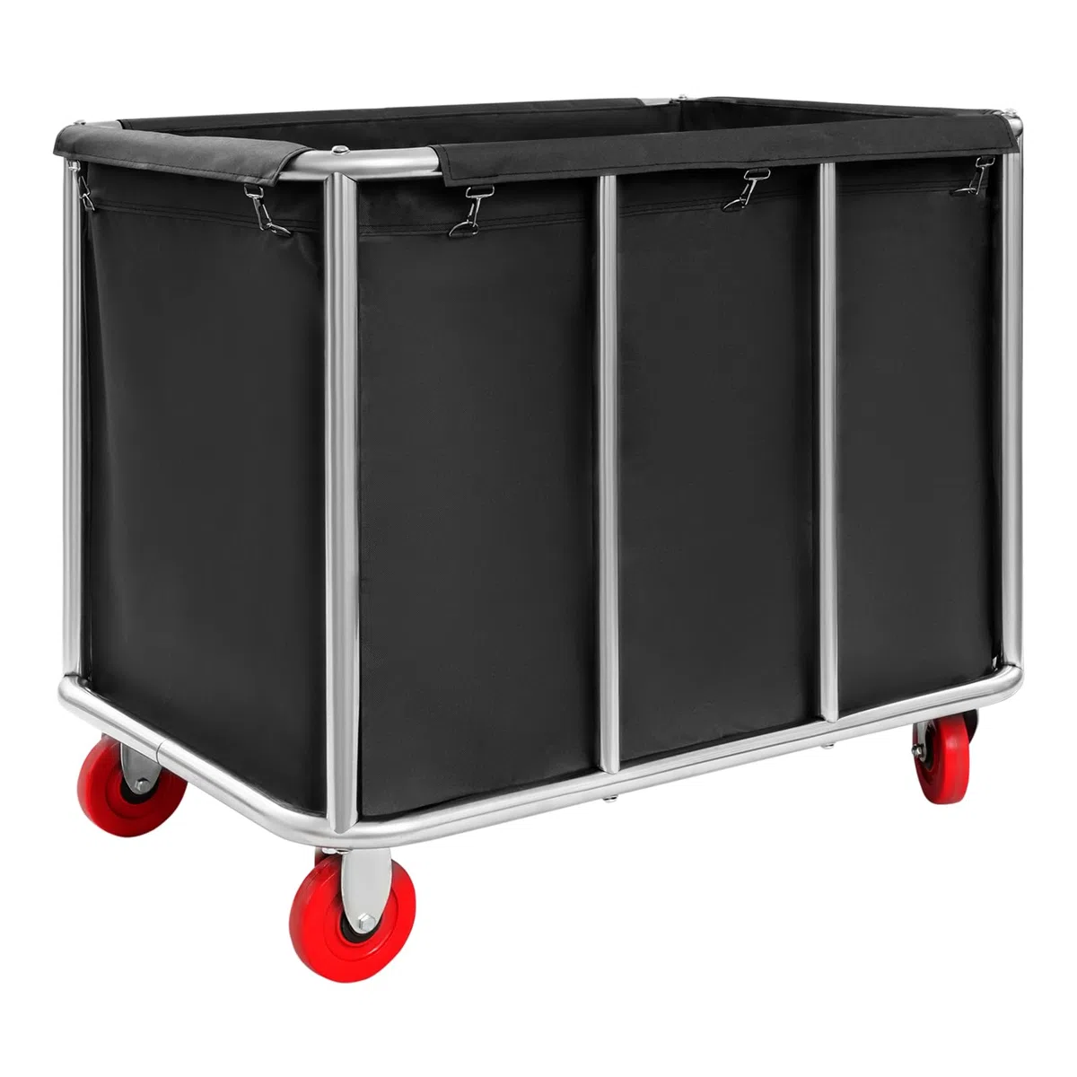 Carro para la colada, 90 x 65 x 80 cm, acero inoxidable, con ruedas, capacidad de carga de 200 kg, para hoteles, hospitales, lavandería (negro)