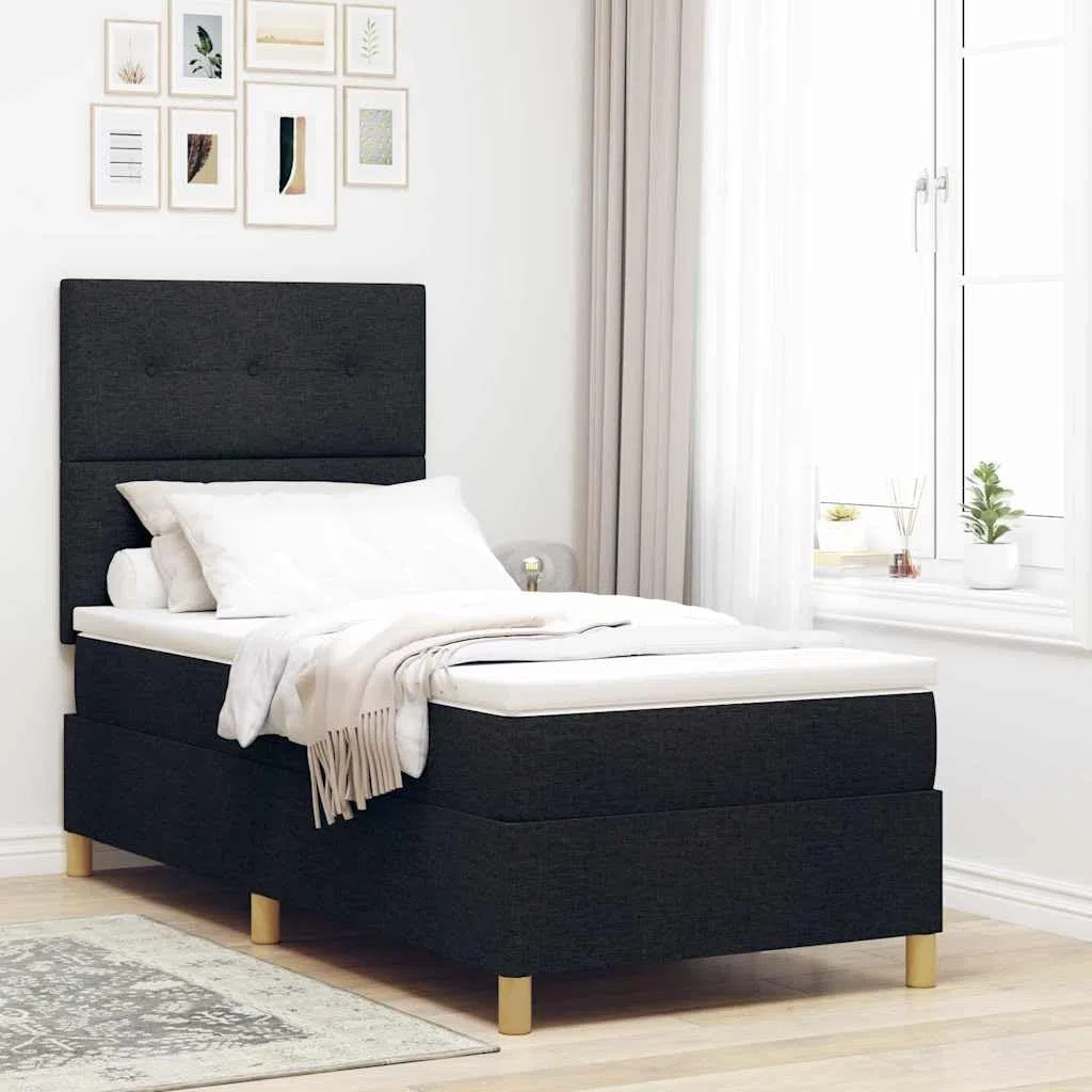 Cama con somier LED con cabecero negro, 80 x 200 cm, tela, cama de madera maciza, cama individual con tiras LED RGB, cabecero ajustable, colchón transpirable