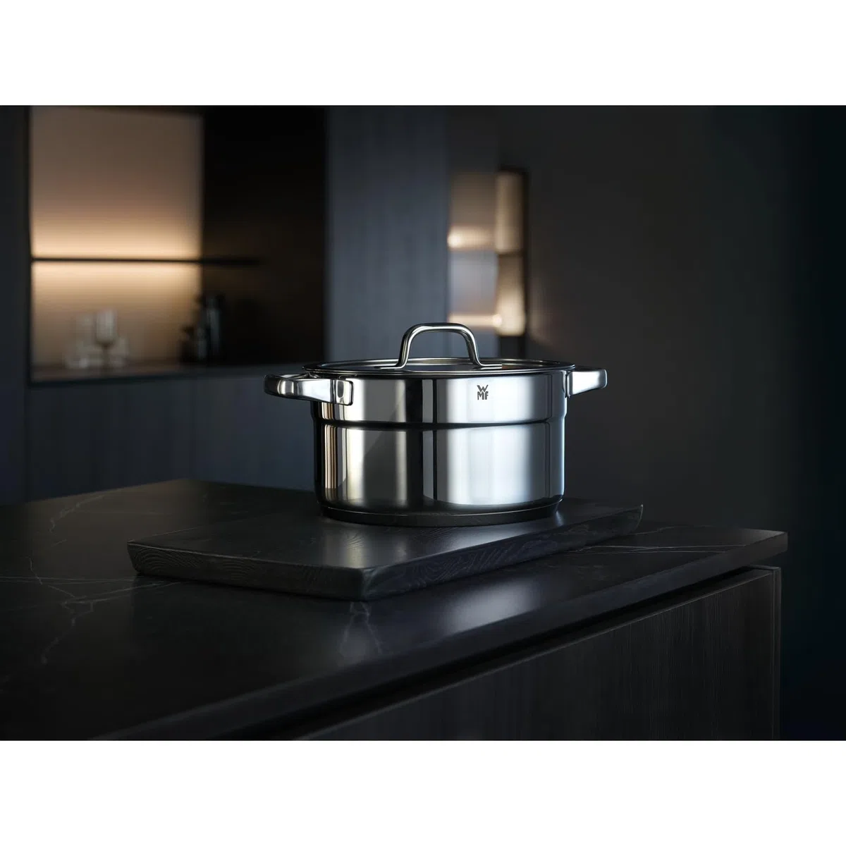 WMF Compact Cuisine - Olla pequeña (16 cm, Tapa de Cristal, 2 L, Acero Inoxidable Cromargan, Acero Inoxidable Pulido, apilable, sin Revestimiento)