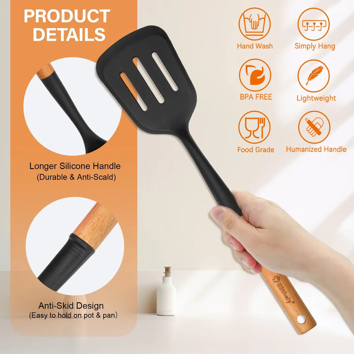 Juego de utensilios de cocina de silicona grande de 25 piezas con soporte, juego de utensilios de cocina sin BPA con mango de madera, espátulas de silicona resistentes al calor con espátula para