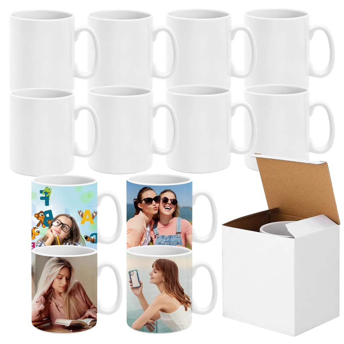 12 tazas de sublimación de 325 ml, tazas de café blancas de sublimación, tazas de café personalizables en blanco para impresión por sublimación, tazas de fotos para café, té, leche, cacao