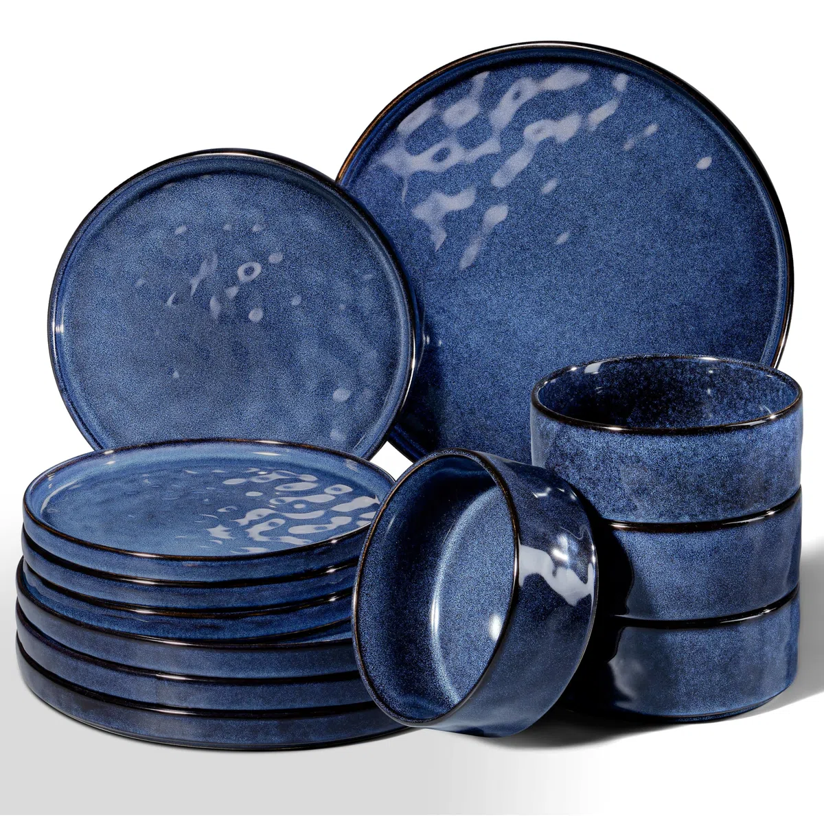 Juego de vajilla Homikit, juego de vajilla de 12 piezas para 4 personas, servicio de mesa combinado con platos llanos, platos de postre y cuencos para cereales, azul noble