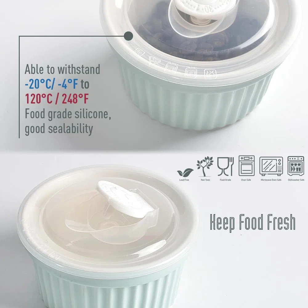 homEdge Juego de 6 moldes de porcelana con tapa, 240 ml, cuenco para helado, crema brûlée ramekins para hornear, color negro