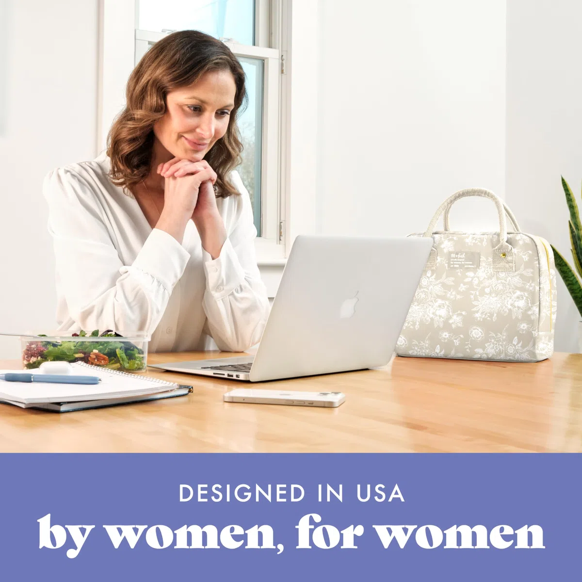 Fit & Fresh Bloomington Bolsa de almuerzo isotérmica para mujer – Gran caja de almuerzo isotérmica para trabajar con contenedores, antifugas, resistente a las manchas, cremallera, lona marrón claro