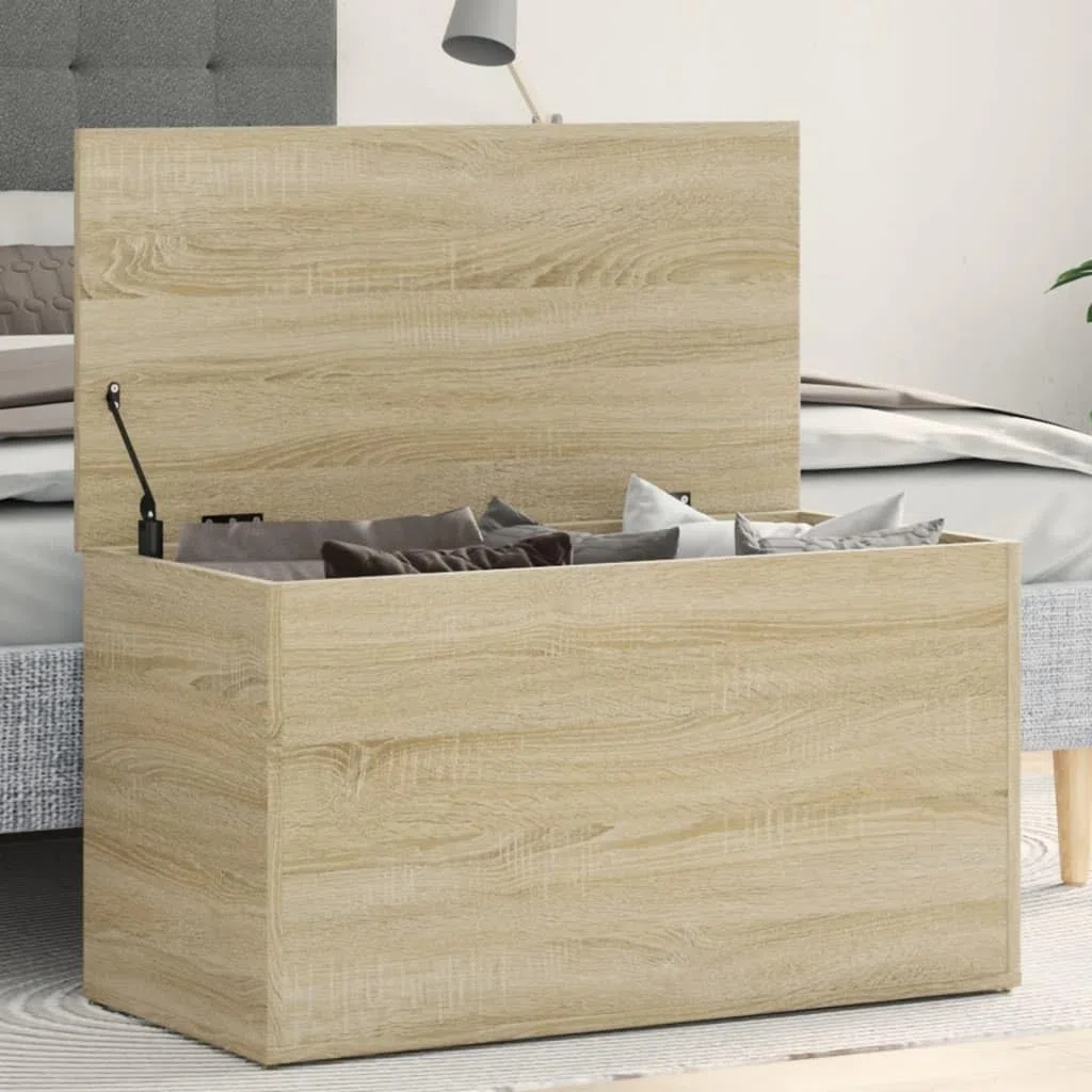 vidaXL Baúl de Almacenamiento Banco Cofre Entrada Caja Muebles Herramientas Juguetes Revistas Libros Madera Contrachapada Color Roble 84x42x46 cm