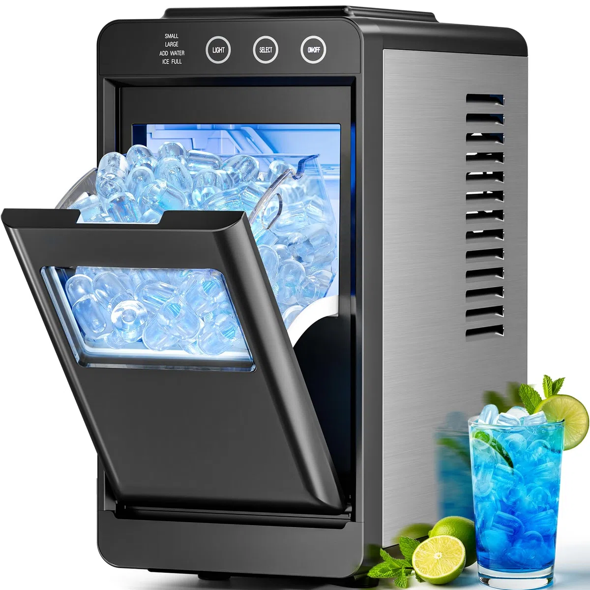 Antarctic Star Máquina de hielo, 26 libras en 24 horas, 8 cubos en 6 minutos, tanque de 0.8 litros y almacenamiento de 1 libra, limpieza automática con cesta y cuchara, portátil para el hogar/cocina